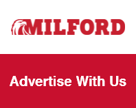 Milford Schools Logo with "Advertise With Us"
