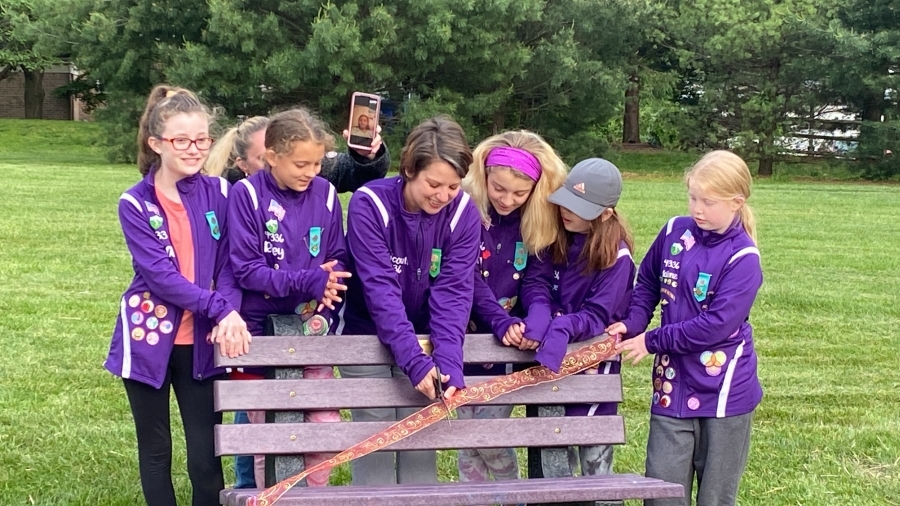 Girl Scouts by Bench